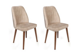 Hanah Home Alfa-464 V2 Juego de Sillas de Terciopelo Crema y Nogal